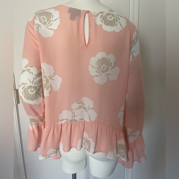 A.N.A. Fushsia Floral Long Bell Sleeves Ruffle Blouse Size M - Picture 3 of 7